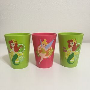 Disney Store The Little Mermaid Ariel and Tinkerbell Plastic Kids Cups Lot of 3